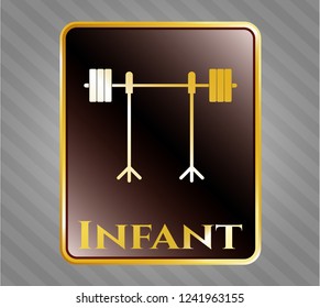  Gold emblem with barbell on rack icon and Infant text inside