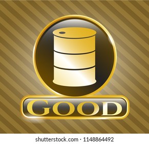  Gold emblem with barrel icon and Good text inside