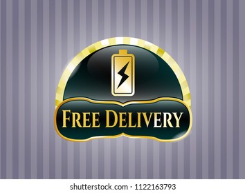  Gold emblem with battery charging icon and Free Delivery text inside