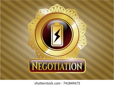  Gold emblem with battery charging icon and Negotiation text inside