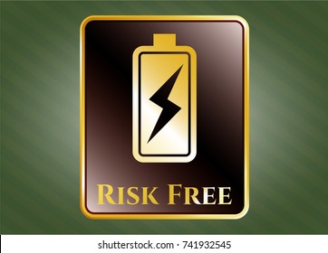  Gold emblem with battery charging icon and Risk Free text inside
