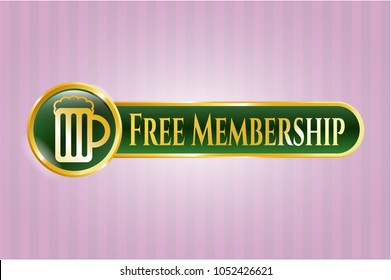  Gold emblem with beer jar icon and Free Membership text inside
