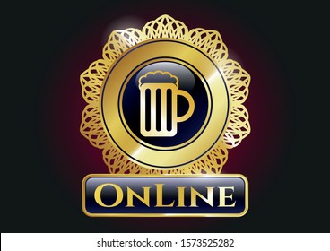  Gold emblem with beer jar icon and Online text inside