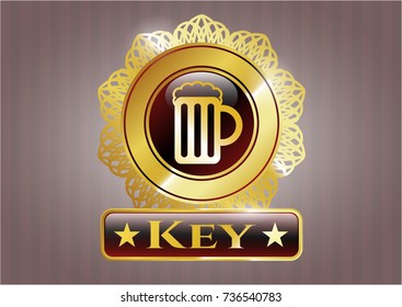  Gold emblem with beer jar icon and Key text inside