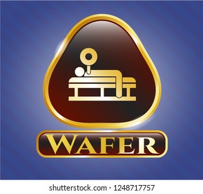  Gold emblem with bench press icon and Wafer text inside