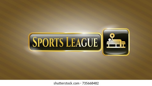  Gold emblem with bench press icon and Sports League text inside