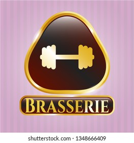  Gold emblem with big dumbbell icon and Brasserie text inside