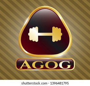  Gold emblem with big dumbbell icon and Agog text inside