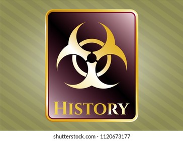  Gold emblem with biohazard icon and History text inside