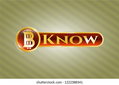  Gold emblem with bitcoin icon and Know text inside