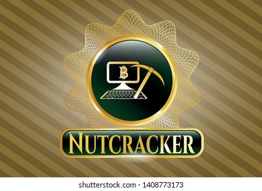  Gold emblem with bitcoin mining icon and Nutcracker text inside