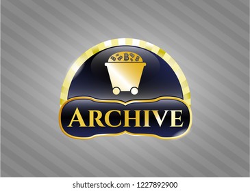  Gold emblem with Bitcoin mining trolley icon and Archive text inside