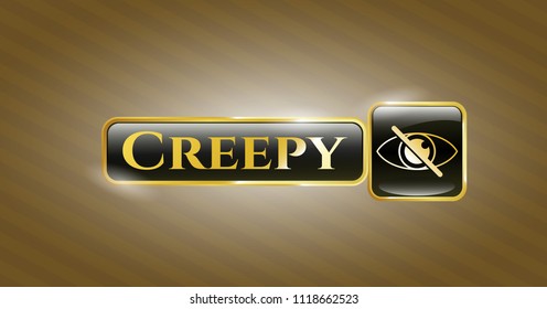  Gold emblem with blind icon and Creepy text inside