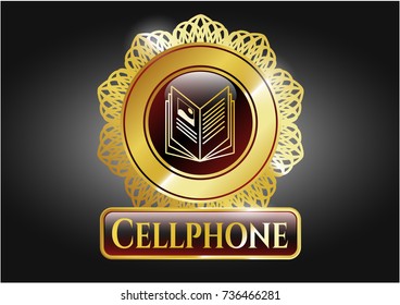  Gold emblem with book icon and Cellphone text inside