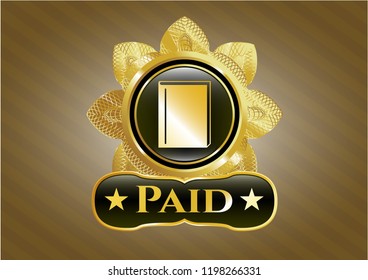  Gold emblem with book icon and Paid text inside