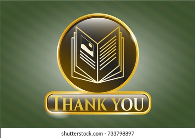  Gold emblem with book icon and Thank you text inside