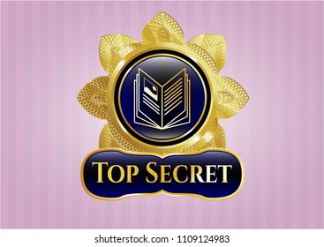  Gold emblem with book icon and Top Secret text inside