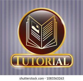  Gold emblem with book icon and Tutorial text inside