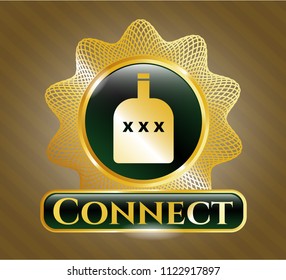  Gold emblem with bottle of alcohol icon and Connect text inside