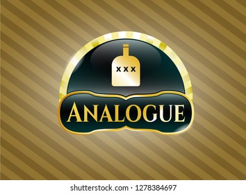  Gold emblem with bottle of alcohol icon and Analogue text inside