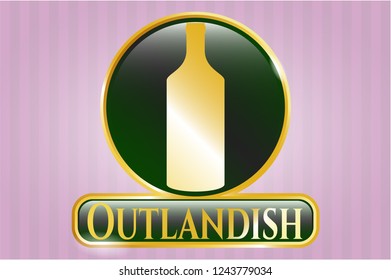  Gold emblem with bottle icon and Outlandish text inside