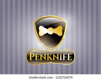 Gold emblem with bow tie icon and Penknife text inside