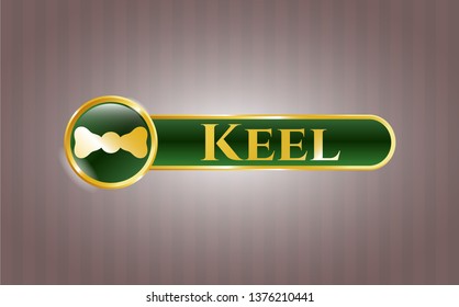  Gold emblem with bow tie icon and Keel text inside