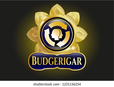  Gold emblem with brain storm icon and Budgerigar text inside