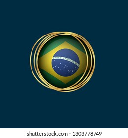gold emblem with brasil flag