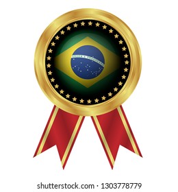 gold emblem with brasil flag