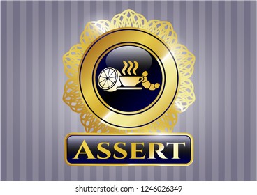  Gold emblem with breakfast  icon and Assert text inside