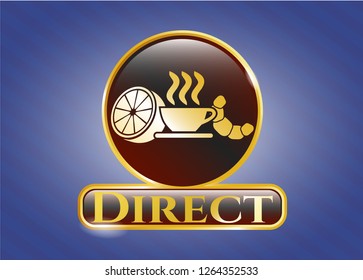  Gold emblem with breakfast  icon and Direct text inside