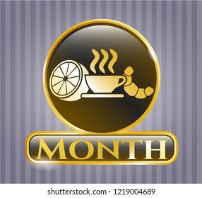  Gold emblem with breakfast  icon and Month text inside
