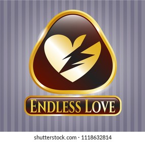  Gold emblem with broken heart icon and Endless Love text inside