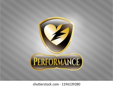  Gold emblem with broken heart icon and Performance text inside