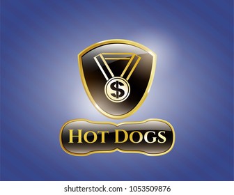  Gold emblem with business award icon and Hot Dogs text inside