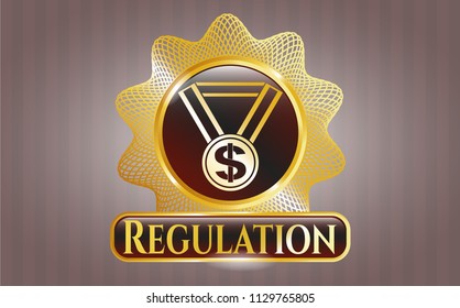  Gold emblem with business award icon and Regulation text inside