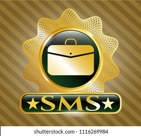  Gold emblem with business briefcase icon and SMS text inside