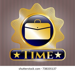  Gold emblem with business briefcase icon and Time text inside