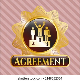  Gold emblem with business competition, podium icon and Agreement text inside