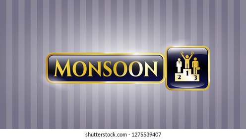  Gold emblem with business competition, podium icon and Monsoon text inside