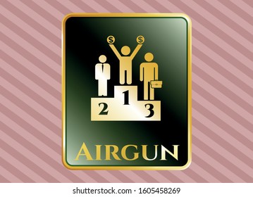  Gold emblem with business competition, podium icon and Airgun text inside