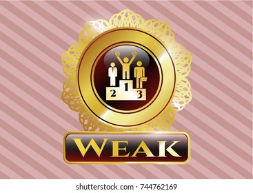  Gold emblem with business competition, podium icon and Weak text inside