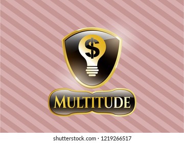  Gold emblem with business idea icon and Multitude text inside