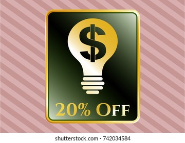  Gold emblem with business idea icon and 20% Off text inside