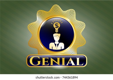  Gold emblem with business idea icon and Genial text inside