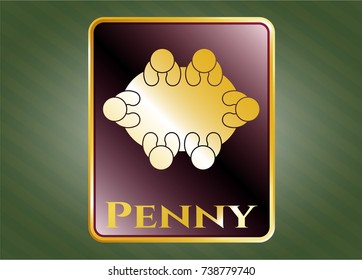  Gold emblem with business meeting teamwork icon and Penny text inside