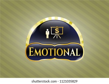  Gold emblem with business presentation icon and Emotional text inside