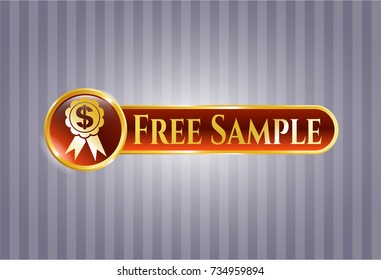  Gold emblem with business ribbon icon and Free Sample text inside