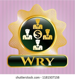  Gold emblem with business teamwork and money icon and Wry text inside